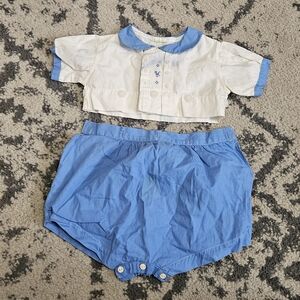 Vintage 1940s 1950s Blue And Whitetop And Shorts  2 Pc Set With Green Shorts